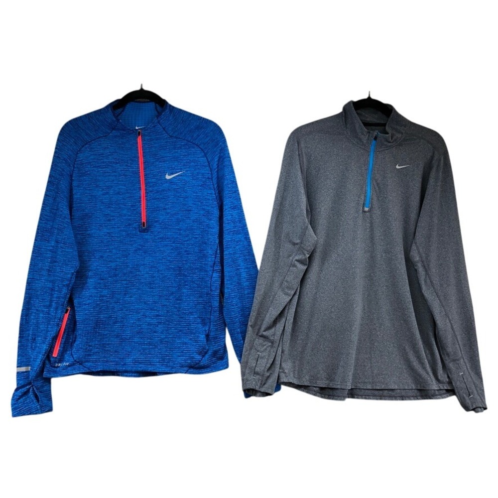 Nike 1/4 Zip Pullover Mens Large Blue Gray Dri-Fit Lot of 2 Heathered Activewear